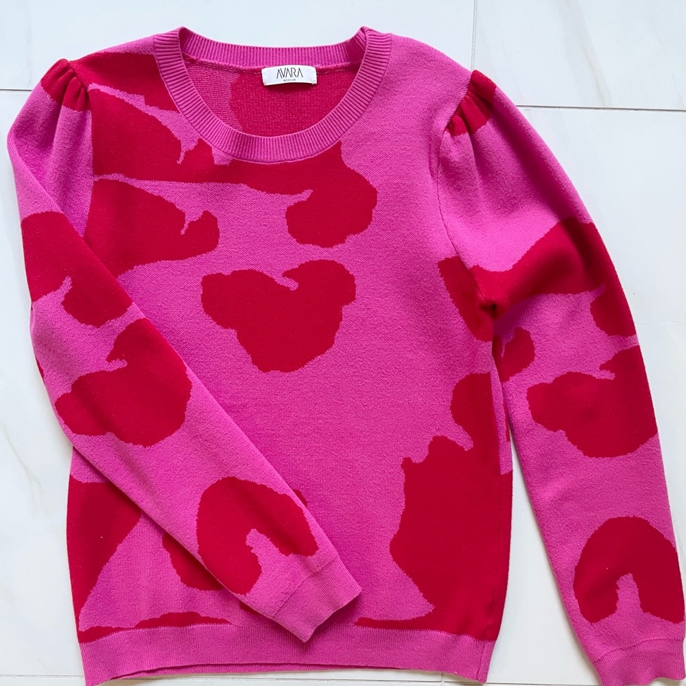 ANNA Pink & Red Scoop-Neck Patterned Sweater